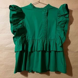Munthe | Alugano Shirt Ruffle Flounce Top Blouse Tie Back Green Size 14 (44)